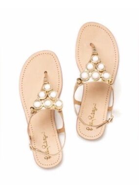 Lilly Pulitzer | Beach Club Sandals Resort White in Gold - Size 9.5